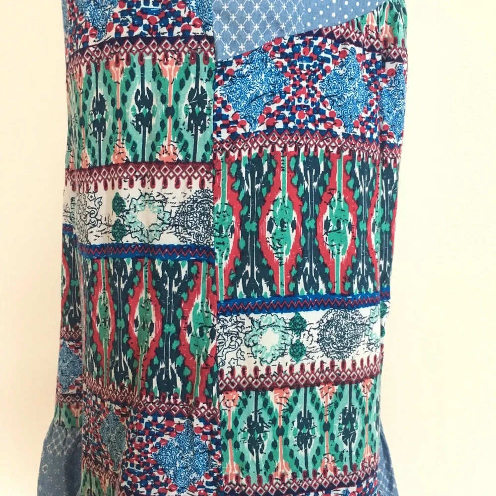 Blue Printed Sleeveless Drop Hem Mini Dress - Picture 7 of 8